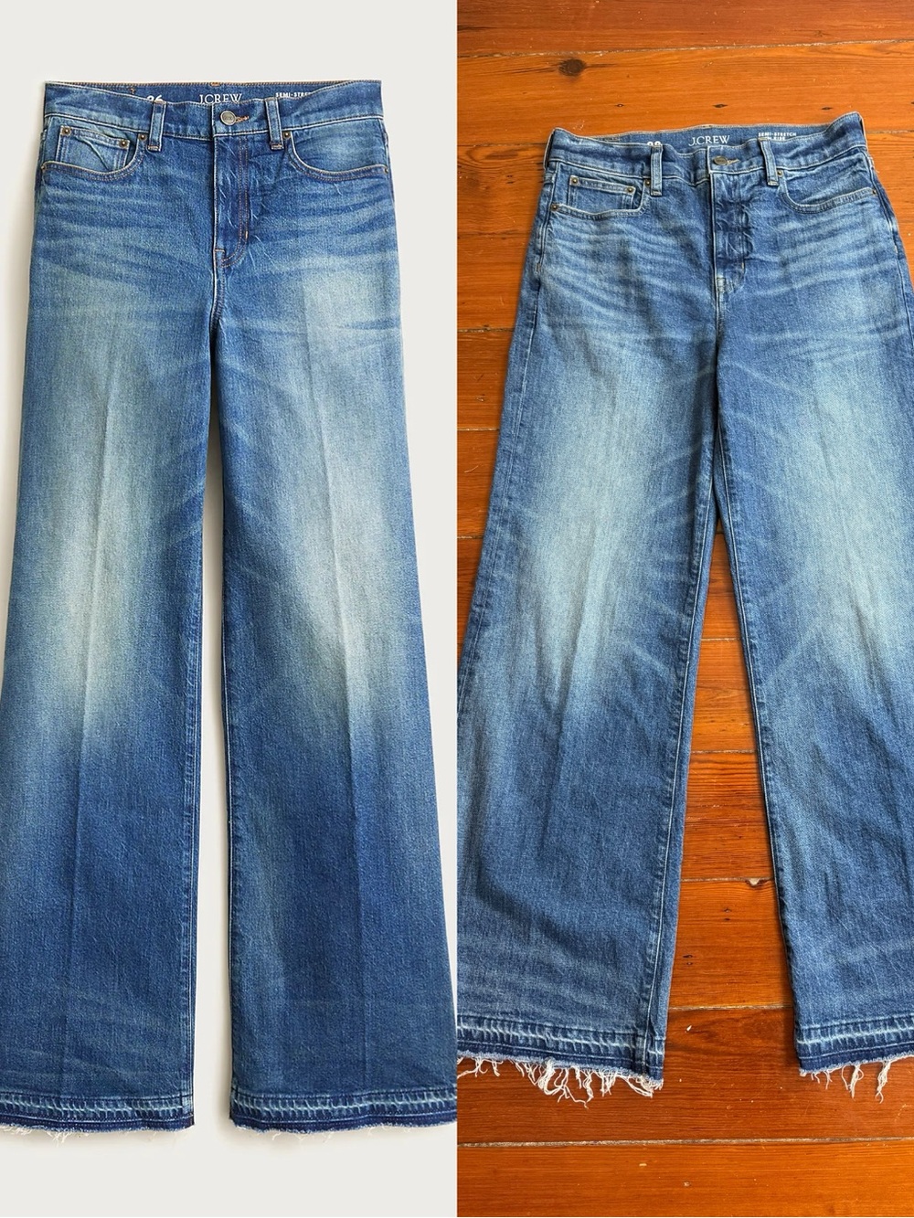 J. Crew Wide Leg Blue Denim Trouser Jeans High Rise Raw Hem Sz 28 🧡🍄